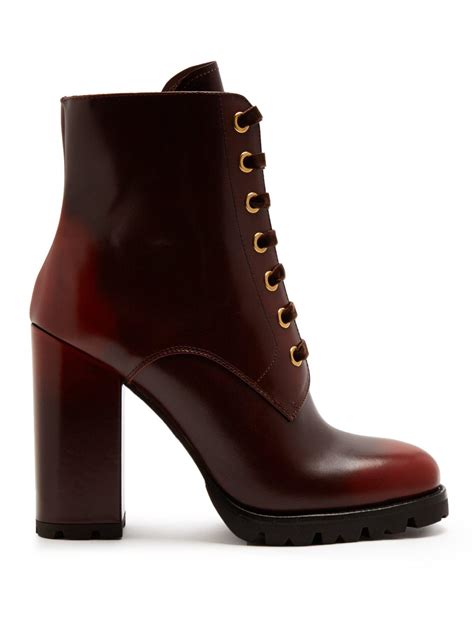 prada red line brown leather boots|prada chunky heel ankle boots.